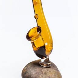 Glass Saxophone Figurine , Sea Stone Base - Music Lover Gift - thumbnail 3