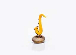 Glass Saxophone Figurine , Sea Stone Base - Music Lover Gift - thumbnail 1