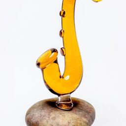 Glass Saxophone Figurine , Sea Stone Base - Music Lover Gift - thumbnail 2