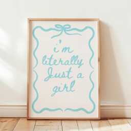 I'm Literally Just A Girl Wall Print, Coquette Girly Art, Light Blue Decor, Aesthetic Bows, Trendy Bedroom Poster - thumbnail 1