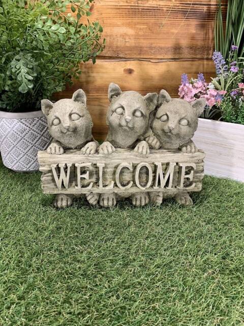 stone Garden 3 Cute Kitten Cat Welcome Sign Ornament - image 1