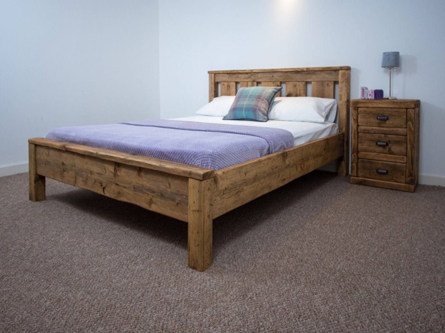The Windsor Bed Frame Chunky Reclaimed Pine Wood With Low End Footboard All Sizes Available Free UK Delivery. Extra Thick 4.5cm Slats - image 1