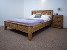 The Windsor Bed Frame Chunky Reclaimed Pine Wood With Low End Footboard All Sizes Available Free UK Delivery. Extra Thick 4.5cm Slats