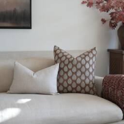 Rayna -- Caramel Block Print Pillow Cover Brown Floral Fall Camel Designer Linen Neutral - thumbnail 2