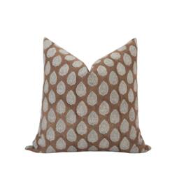 Rayna -- Caramel Block Print Pillow Cover Brown Floral Fall Camel Designer Linen Neutral - thumbnail 1