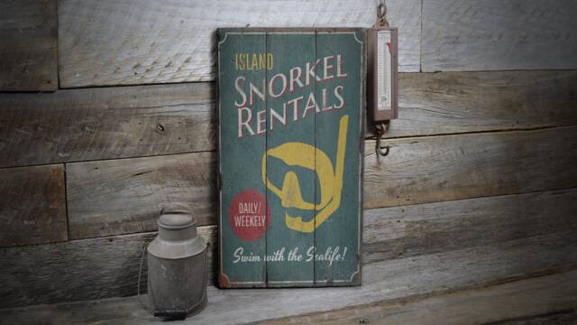 Snorkeling Sign, Rides, Ocean Activities, Lover Decor, Wooden Sale Wall Decor - Old Sign - image 1