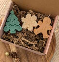 Christmas Gift Box. Decor Candle. Candle Set. Tree. Gift