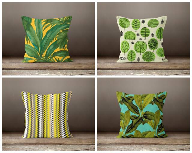 Green Floral Cushion Cover-Flower Decorative Pillow Case-Living Room Case-Modern Cover-Gift For Her Cushion-Handmade Material - image 1