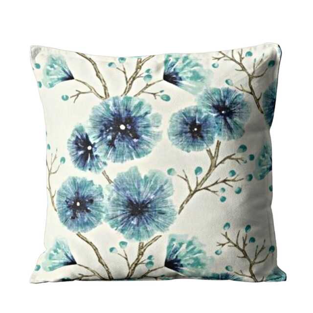 Floral Linen Cushion Cover Harlequin Kabala Blue Cream Pillow - 18x18 Inches - image 1