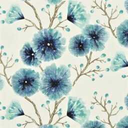 Floral Linen Cushion Cover Harlequin Kabala Blue Cream Pillow - 18x18 Inches - thumbnail 2