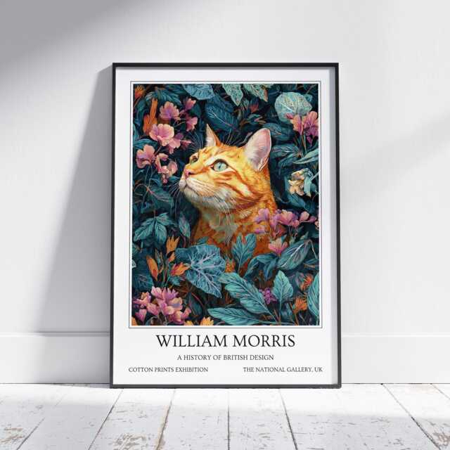 Ginger Cat William Morris Wall Art Vintage Poster, Floral Art Print - image 1