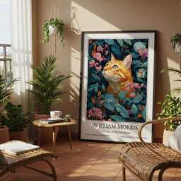 Ginger Cat William Morris Wall Art Vintage Poster, Floral Art Print - thumbnail 3