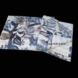 Crazy 2 Layer Unique Blue Queen/King Size Handmade Bed-Cover, Bedspread, Blanket, Coverlet, Linen Bed Sheet, 100% Cotton, Indian Kantha Quilts - thumbnail 2
