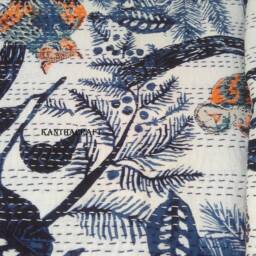 Crazy 2 Layer Unique Blue Queen/King Size Handmade Bed-Cover, Bedspread, Blanket, Coverlet, Linen Bed Sheet, 100% Cotton, Indian Kantha Quilts - thumbnail 3