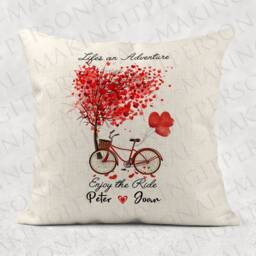Personalized Valentines Linen Cushion, Adventure Bicycle Pillow Cover - thumbnail 2