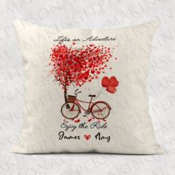 Personalized Valentines Linen Cushion, Adventure Bicycle Pillow Cover - thumbnail 3