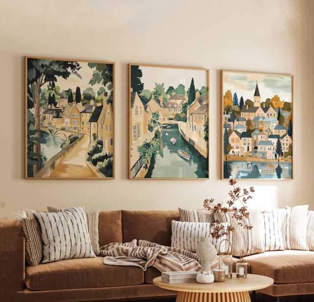 Set Of 3 Bourton Posters, Cotswolds Prints, England Travel Poster Set, On The Water Wall Art, Village Decor UK Gift Idea - image 1