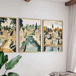 Set Of 3 Bourton Posters, Cotswolds Prints, England Travel Poster Set, On The Water Wall Art, Village Decor UK Gift Idea - thumbnail 3