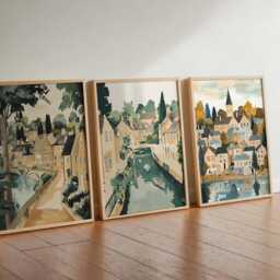Set Of 3 Bourton Posters, Cotswolds Prints, England Travel Poster Set, On The Water Wall Art, Village Decor UK Gift Idea - thumbnail 2