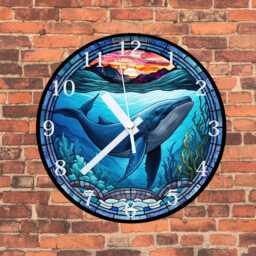 Blue Whale Faux Stained Glass Or Mdf Wall Clock Ocean Decor - thumbnail 3