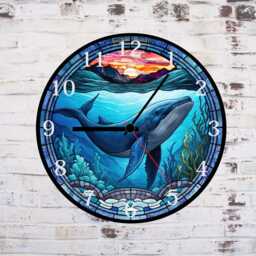 Blue Whale Faux Stained Glass Or Mdf Wall Clock Ocean Decor - thumbnail 2
