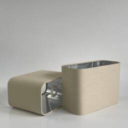 New Luxury Flax Linen Fabric Neutral Colour Lamp Shade & Pendant Light Rounded Rectangular Shape With Metallic Panels Lining - thumbnail 3