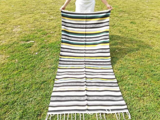 Organic Cotton Natural Yoga & Meditation Mat, Handwoven Floor Rugs, Indian Artisan M - image 1