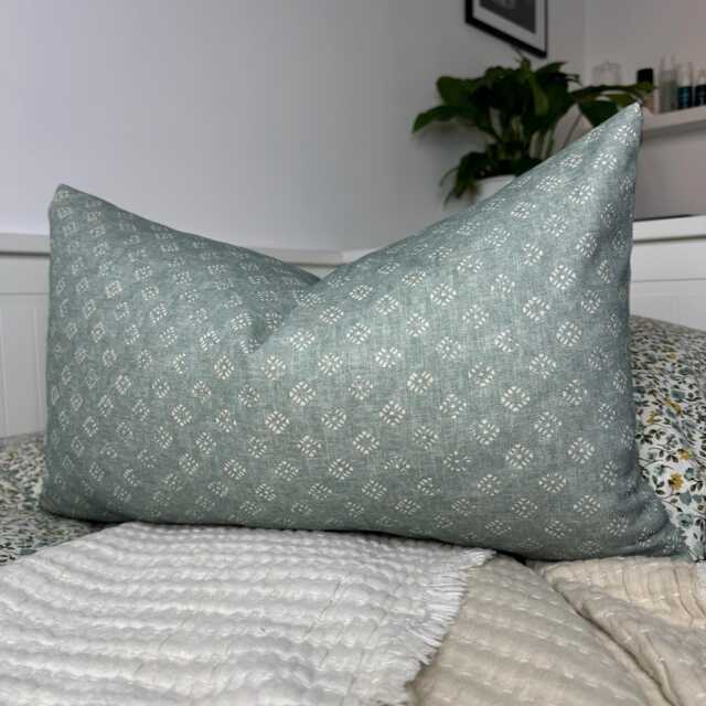 Duck Egg Cushion Cover, Cotton Linen Blend Pillow Cover - Double Sided Lumbar Cover- Home Decor, John Lewis Trace Wood Block Fabric - image 1