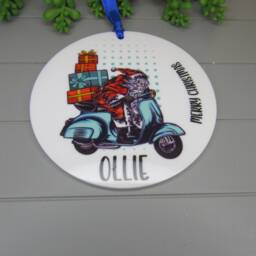 Personalised Christmas Bauble Keepsake, Moped Santa, Gift For Him. Motorbike Scooter Gift. Ornament For Dad, Uncle, Son, Brother - thumbnail 3