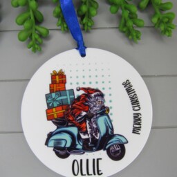 Personalised Christmas Bauble Keepsake, Moped Santa, Gift For Him. Motorbike Scooter Gift. Ornament For Dad, Uncle, Son, Brother - thumbnail 2