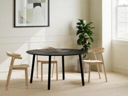 Round Dining Table, Handmade, Black Oak, Steel Legs, Swiss Edge