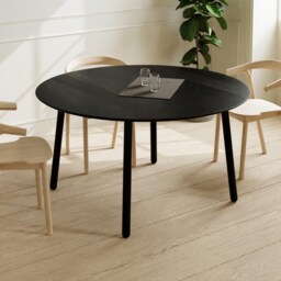 Round Dining Table, Handmade, Black Oak, Steel Legs, Swiss Edge - thumbnail 2