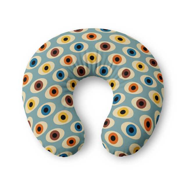 Retro Polka Dot Pattern Nursing Pillow Cover - Mid Century Circles, Blue & Mustard - image 1