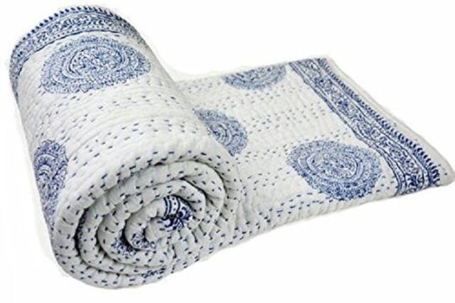 Christmas Gifts, New Buta Print Indian Quilt, Handmade Kantha Gudri Blanket, Home Living Bedspread, Queen Size Cotton Quilt - image 1