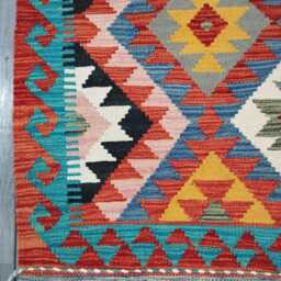 Multicolour Rug, Handmade Artisan Afghan Turkish Scandinavian Navajo Bohemian Flatweave Wool Kilim 146x103 cm - thumbnail 4