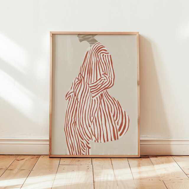 Minimalist Fashion Art Print - Chic Red & White Striped Suit Poster Modern Abstract Woman Illustration Bold Parisian Style Wall Decor - image 1