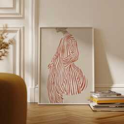 Minimalist Fashion Art Print - Chic Red & White Striped Suit Poster Modern Abstract Woman Illustration Bold Parisian Style Wall Decor - thumbnail 2