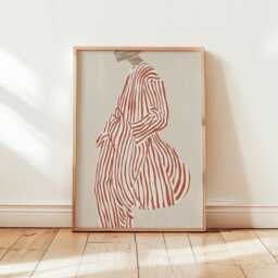 Minimalist Fashion Art Print - Chic Red & White Striped Suit Poster Modern Abstract Woman Illustration Bold Parisian Style Wall Decor - thumbnail 1