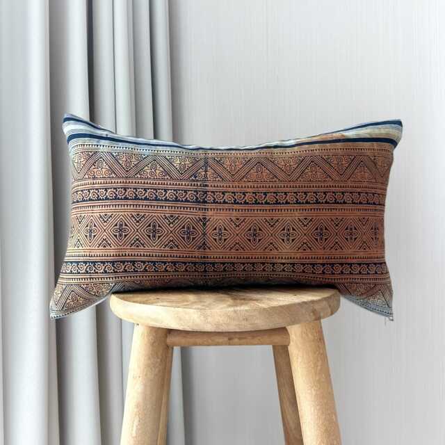Handmade Hmong Pillow Cover Vintage Indigo Brown Cotton Cushion - image 1