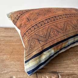 Handmade Hmong Pillow Cover Vintage Indigo Brown Cotton Cushion - thumbnail 4