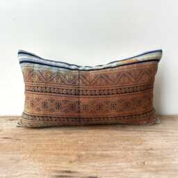 Handmade Hmong Pillow Cover Vintage Indigo Brown Cotton Cushion - thumbnail 2