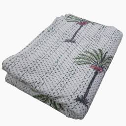 Handmade Palm Tree Kantha Quilt Indian Cotton Bedspread - 90x108 InchFloral Print Throw - thumbnail 2