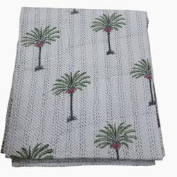 Handmade Palm Tree Kantha Quilt Indian Cotton Bedspread - 90x108 InchFloral Print Throw - thumbnail 4
