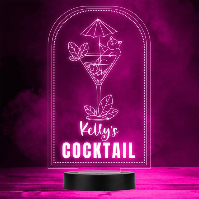 Cat in A Cocktail Glass Funny Home Bar Man Cave Gift Colour Change Night Light - image 1