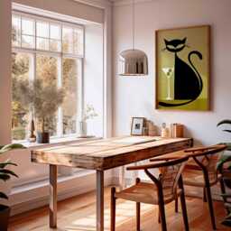 Mid Century Modern Cat Wall Art, Retro Cocktail Poster, Vintage Black Martini Print - thumbnail 3