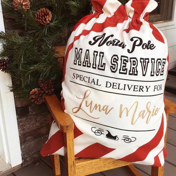 Personalized Santa Sacks - Customized Bags Special Delivery Canvas Christmas Decor Custom Name Stockings - image 1