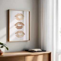 Lips Wall Art Beige Trendy Home Prints Girly Aesthetic Neutral Dorm Room Decor Makeup Kiss Poster Stylish Retro - thumbnail 3