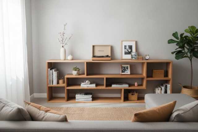 Solid Oak Bookshelf - Modern Media Stand Bookcase Living Room Storage Solution Handmade Rustic Unit Loft Style Tv Furniture - image 1