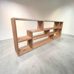 Solid Oak Bookshelf - Modern Media Stand Bookcase Living Room Storage Solution Handmade Rustic Unit Loft Style Tv Furniture - thumbnail 4