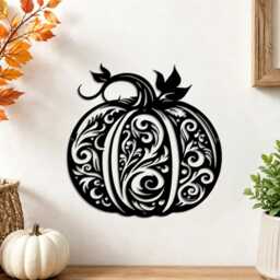 Ornate Filigree Pumpkin Metal Wall Sign, Floral Scroll Iron Hanging, Halloween Indoor Outdoor Porch Decor, Entryway Plaque - thumbnail 4